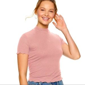 NWOT CANDIES pink ribbed mock neck juniors tee